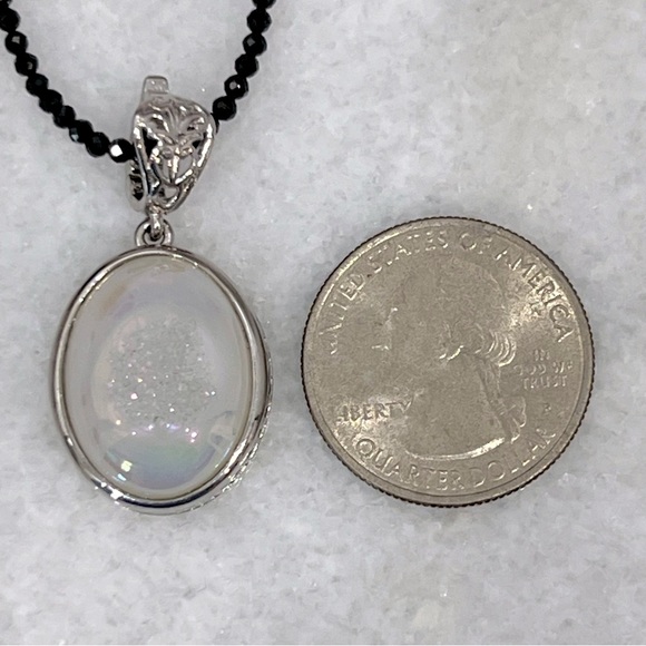 Pearl Shimmer Drusy Quartz with Thai Spinel Bead Necklace - Picture 13 of 13